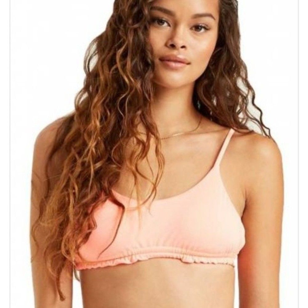 Billabong Womens Size Large Sol Searcher Ruched Mini Crop Bikini Top Peach Kiss